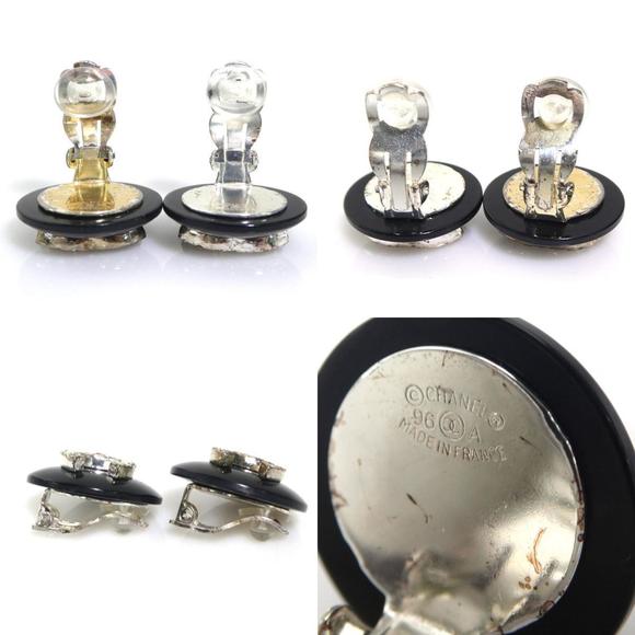 CHANEL Earrings Coco Mark Metal Plastic Silver Black Women's e59729g